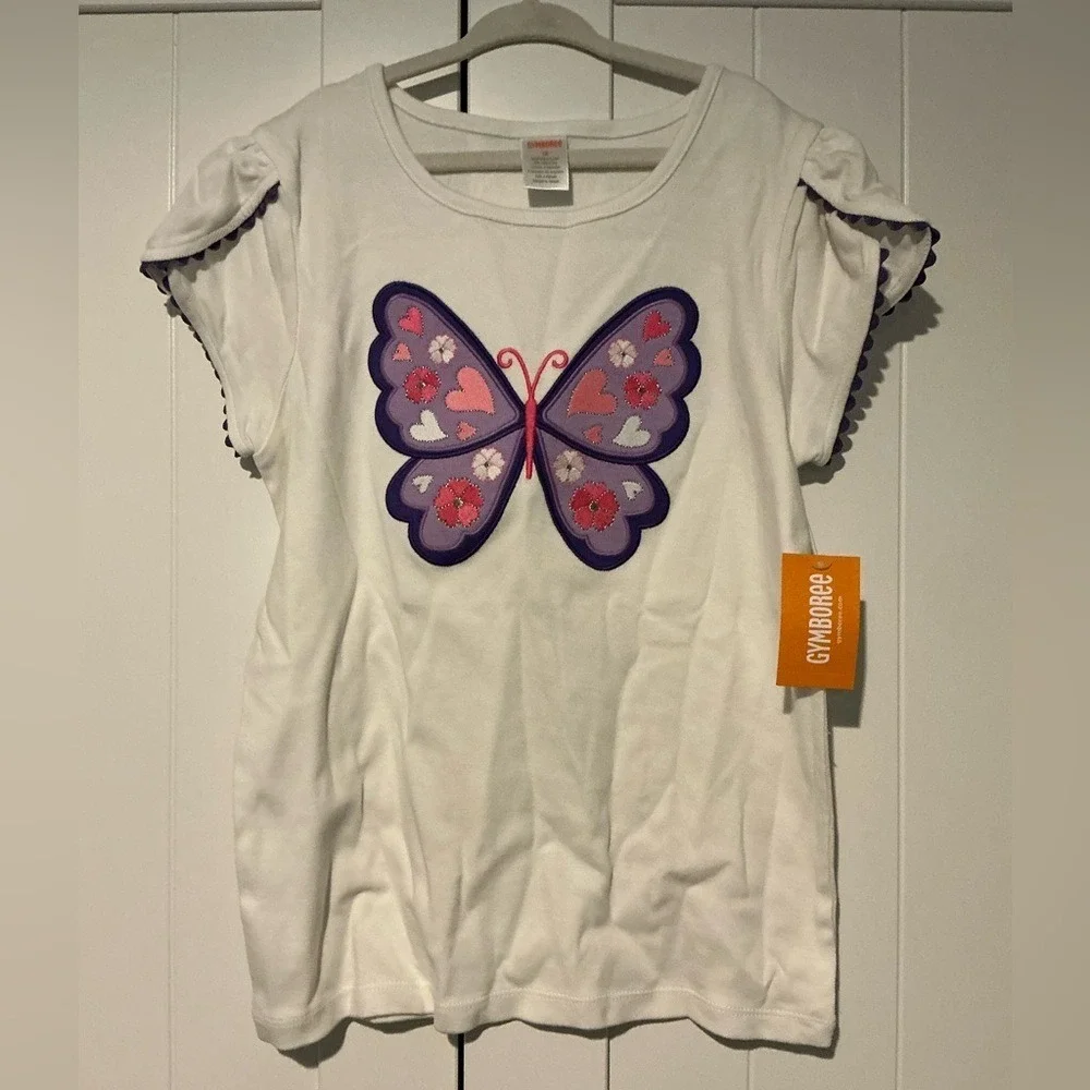 Girls‎ Embroidered Letter Tulip Top - White Butterfly Kids Top